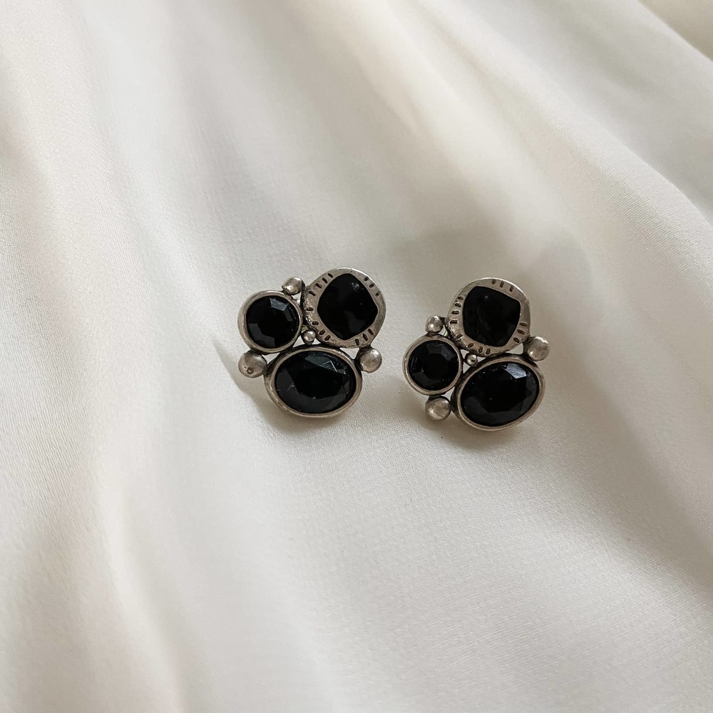 VTG Black Triple Jewel Stud Earrings